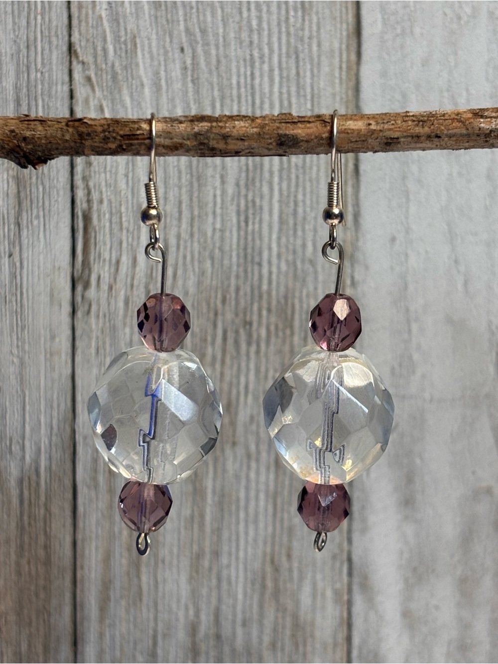 Faceted Crystal & Amethyst Bead Drop Earrings